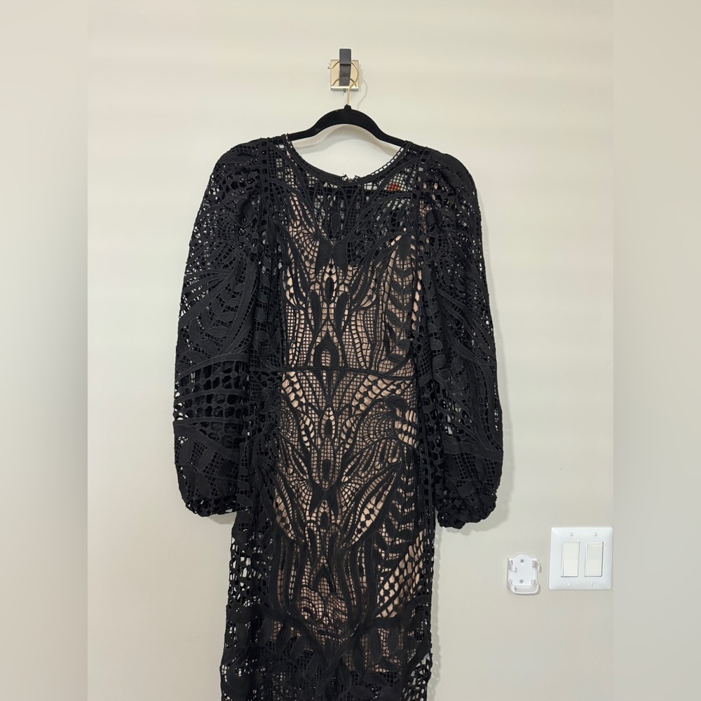 FARM Rio Black Nature Guipure Midi Dress Size S - Picture 5 of 9